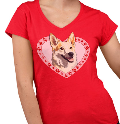 Canaan Dog Illustration In Heart - Women's V-Neck T-Shirt