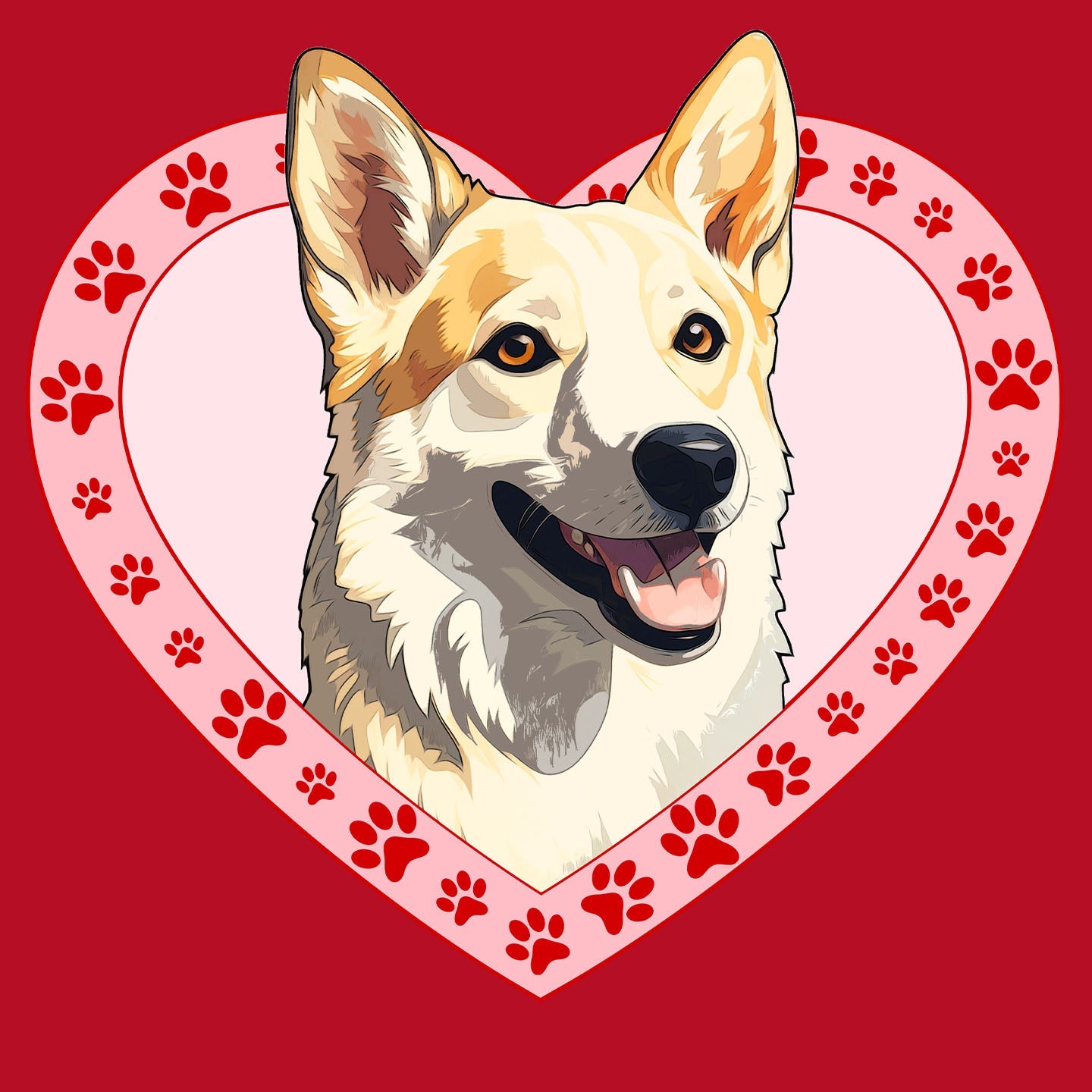 Canaan Dog Illustration In Heart - Women's V-Neck T-Shirt