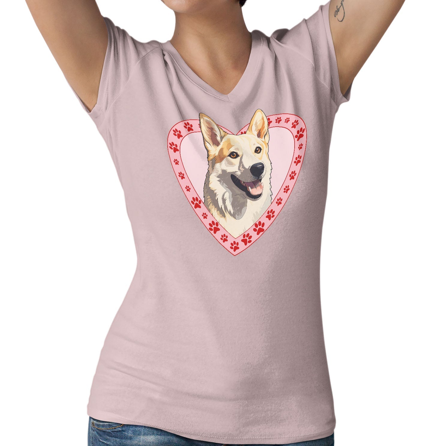 Canaan Dog Illustration In Heart - Women's V-Neck T-Shirt