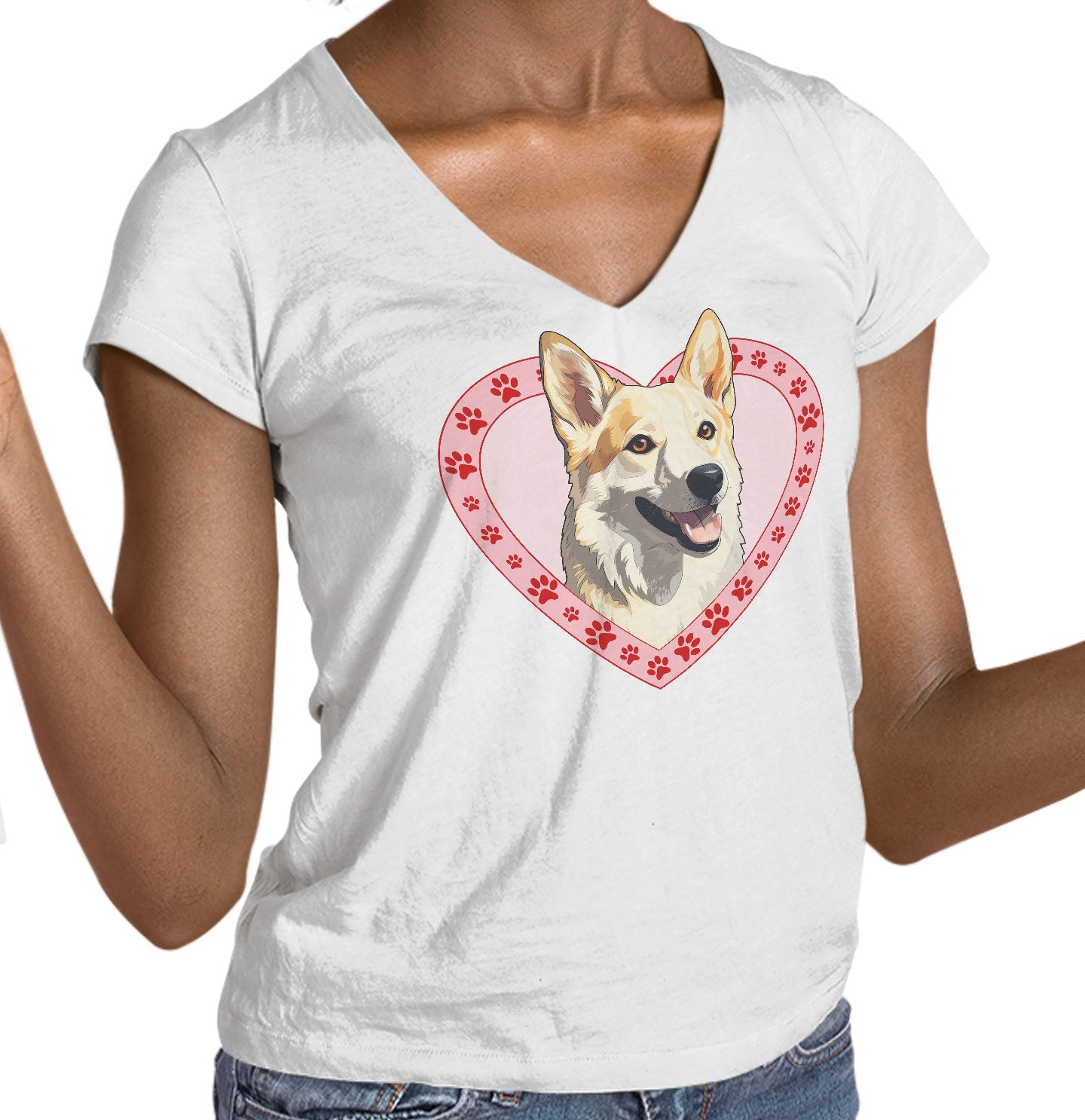 Canaan Dog Illustration In Heart - Women's V-Neck T-Shirt