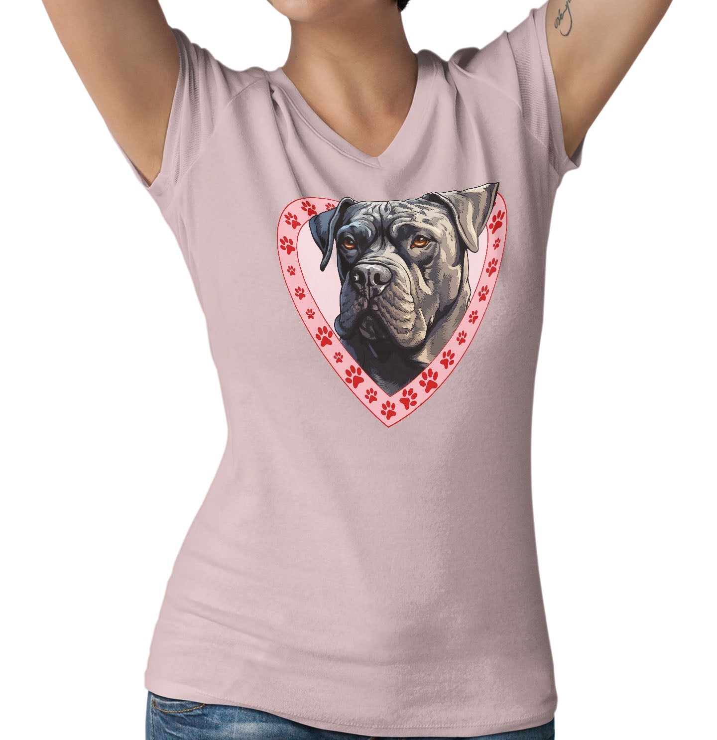 Cane Corso Illustration In Heart - Women's V-Neck T-Shirt