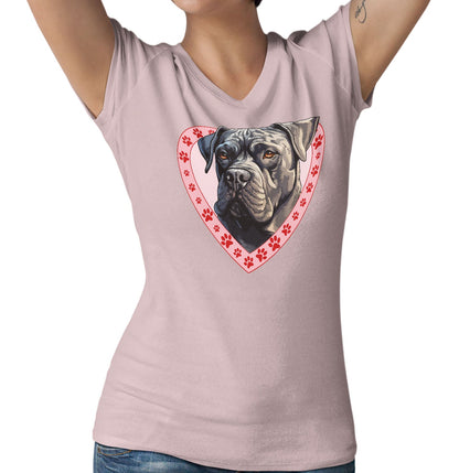 Cane Corso Illustration In Heart - Women's V-Neck T-Shirt