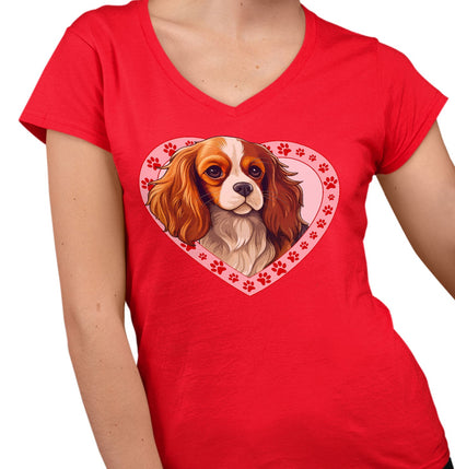 Cavalier King Charles Spaniel (Blenheim) Illustration In Heart - Women's V-Neck T-Shirt