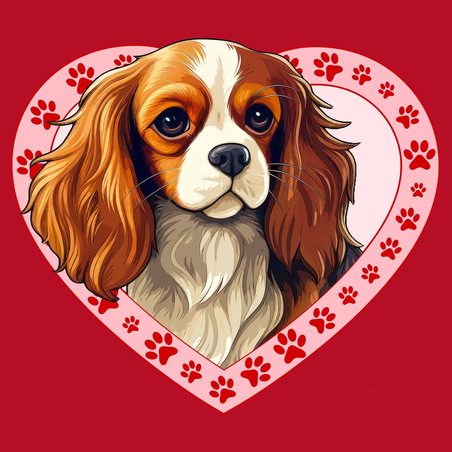 Cavalier King Charles Spaniel (Blenheim) Illustration In Heart - Women's V-Neck T-Shirt