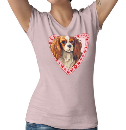 Cavalier King Charles Spaniel (Blenheim) Illustration In Heart - Women's V-Neck T-Shirt