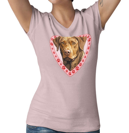 Chesapeake Bay Retriever Illustration In Heart - Women's V-Neck T-Shirt