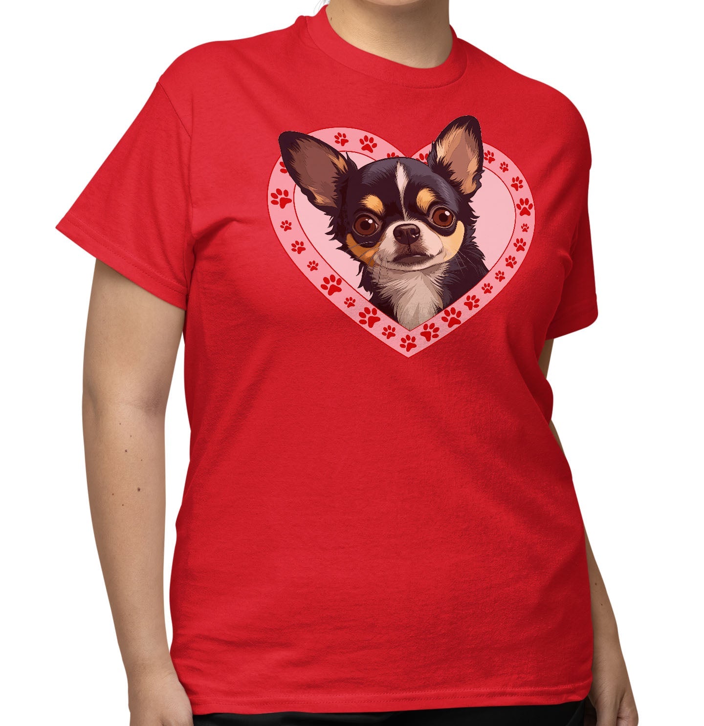 Chihuahua (Black & Tan) Illustration In Heart - Adult Unisex T-Shirt