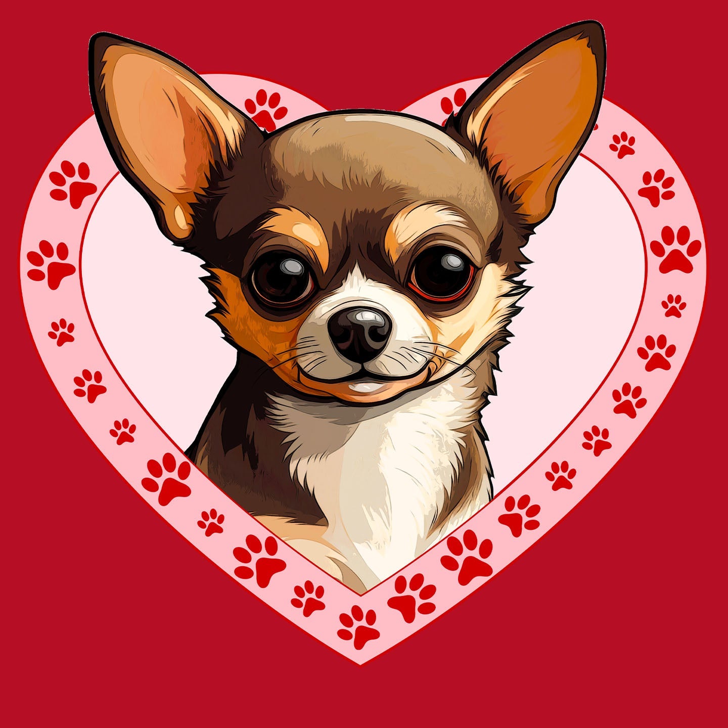 Chihuahua (Chocolate & Tan) Illustration In Heart - Women's V-Neck T-Shirt
