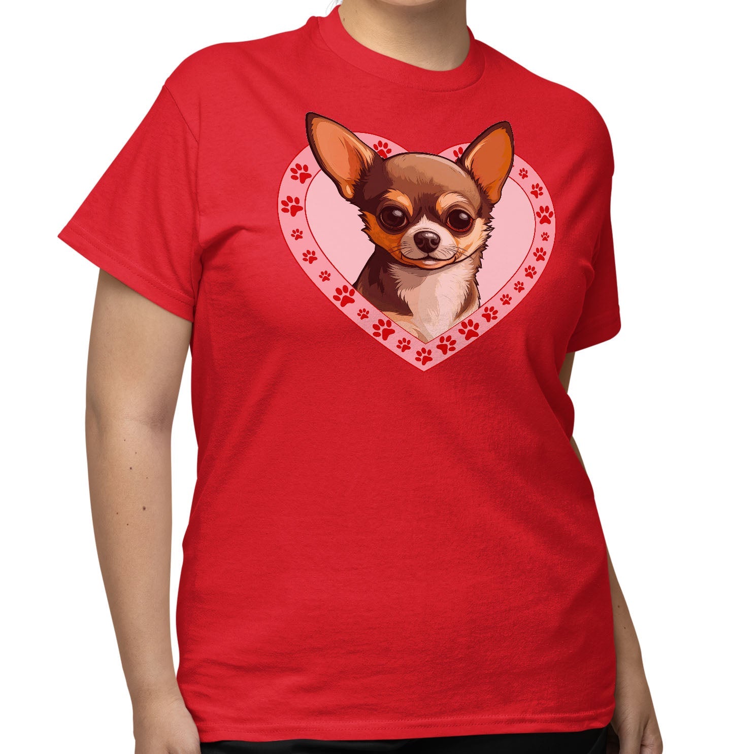 Chihuahua (Chocolate & Tan) Illustration In Heart - Adult Unisex T-Shirt