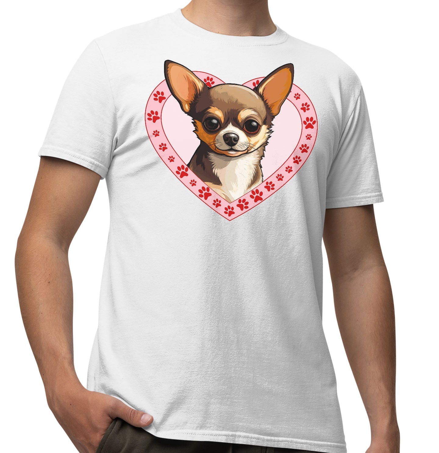 Chihuahua (Chocolate & Tan) Illustration In Heart - Adult Unisex T-Shirt