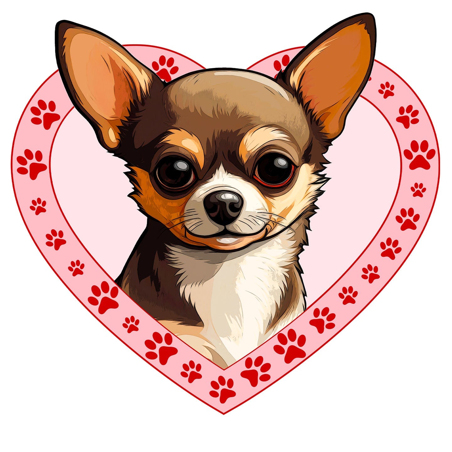Chihuahua (Chocolate & Tan) Illustration In Heart - Adult Unisex T-Shirt