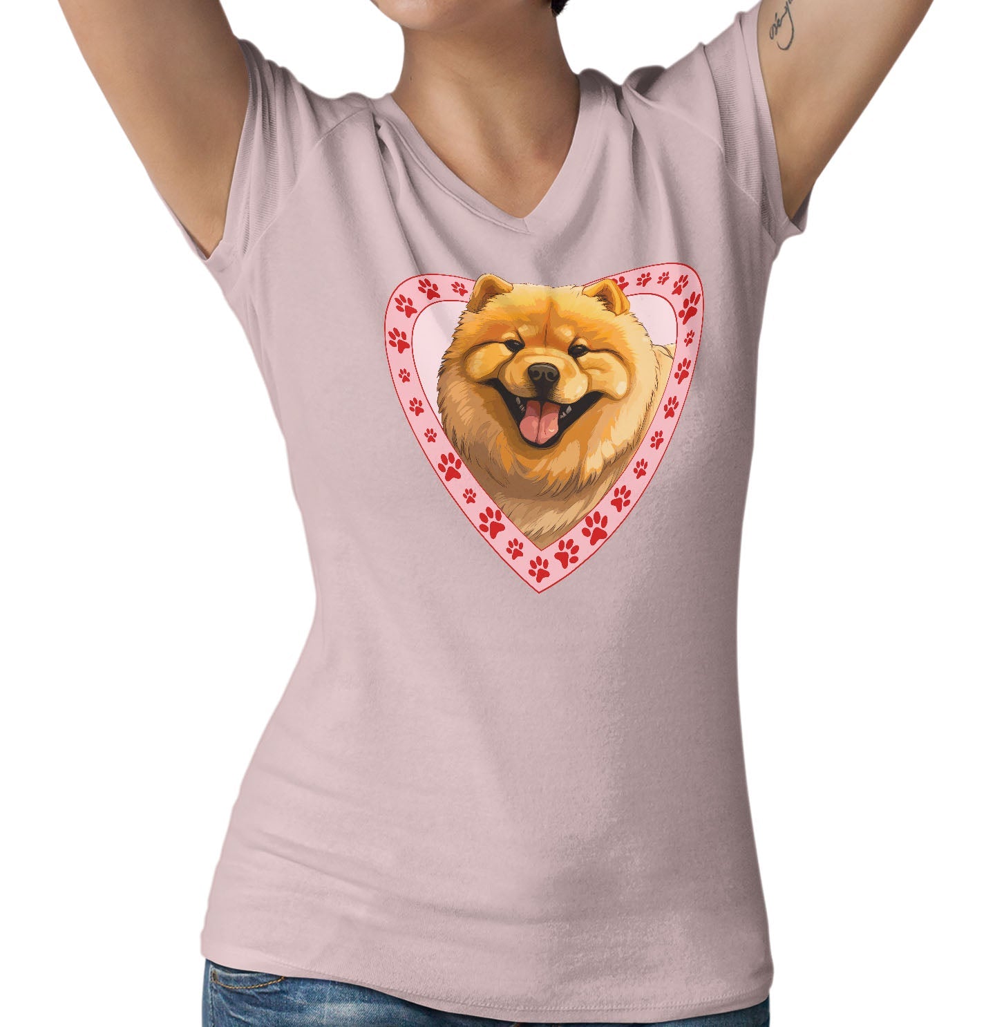 Chow Chow Illustration In Heart - Women's V-Neck T-Shirt