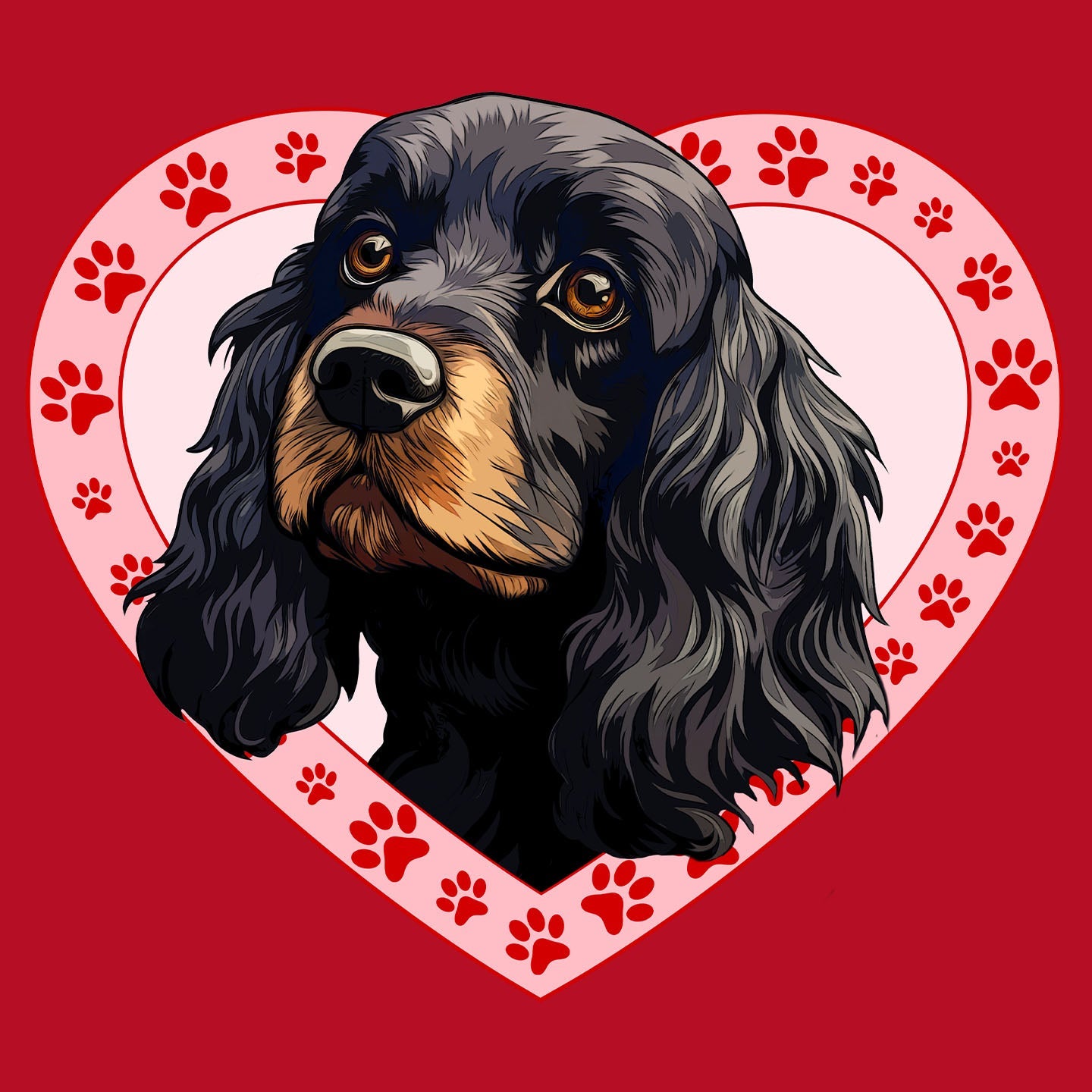 Cocker Spaniel (Black & Tan) Illustration In Heart - Women's V-Neck T-Shirt
