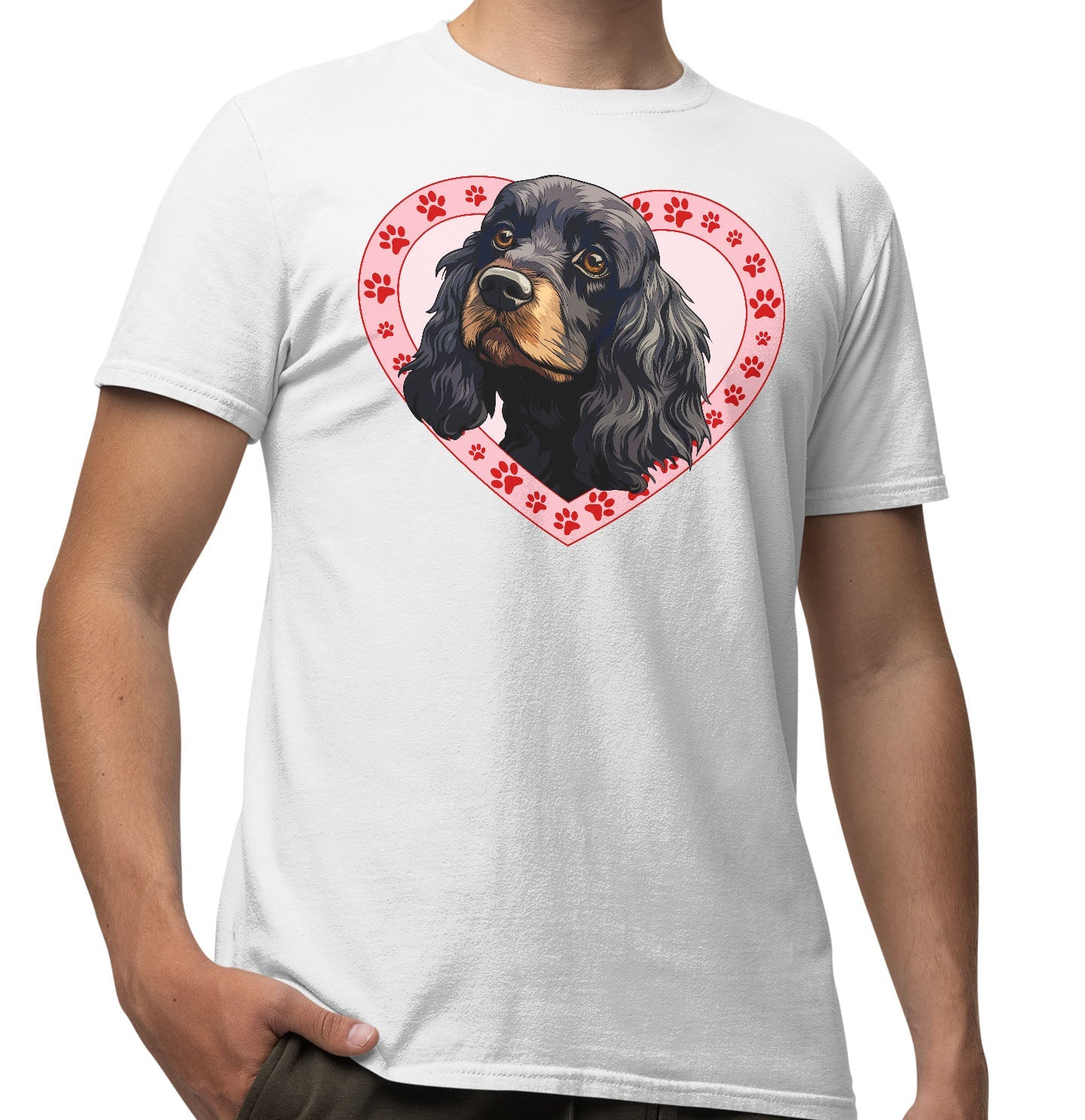 Cocker Spaniel (Black & Tan) Illustration In Heart - Adult Unisex T-Shirt