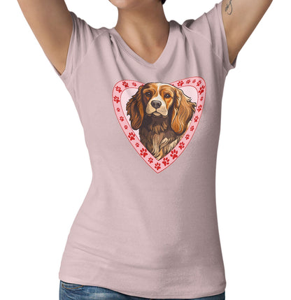 Cocker Spaniel (Red & White) Illustration In Heart - Women's V-Neck T-Shirt