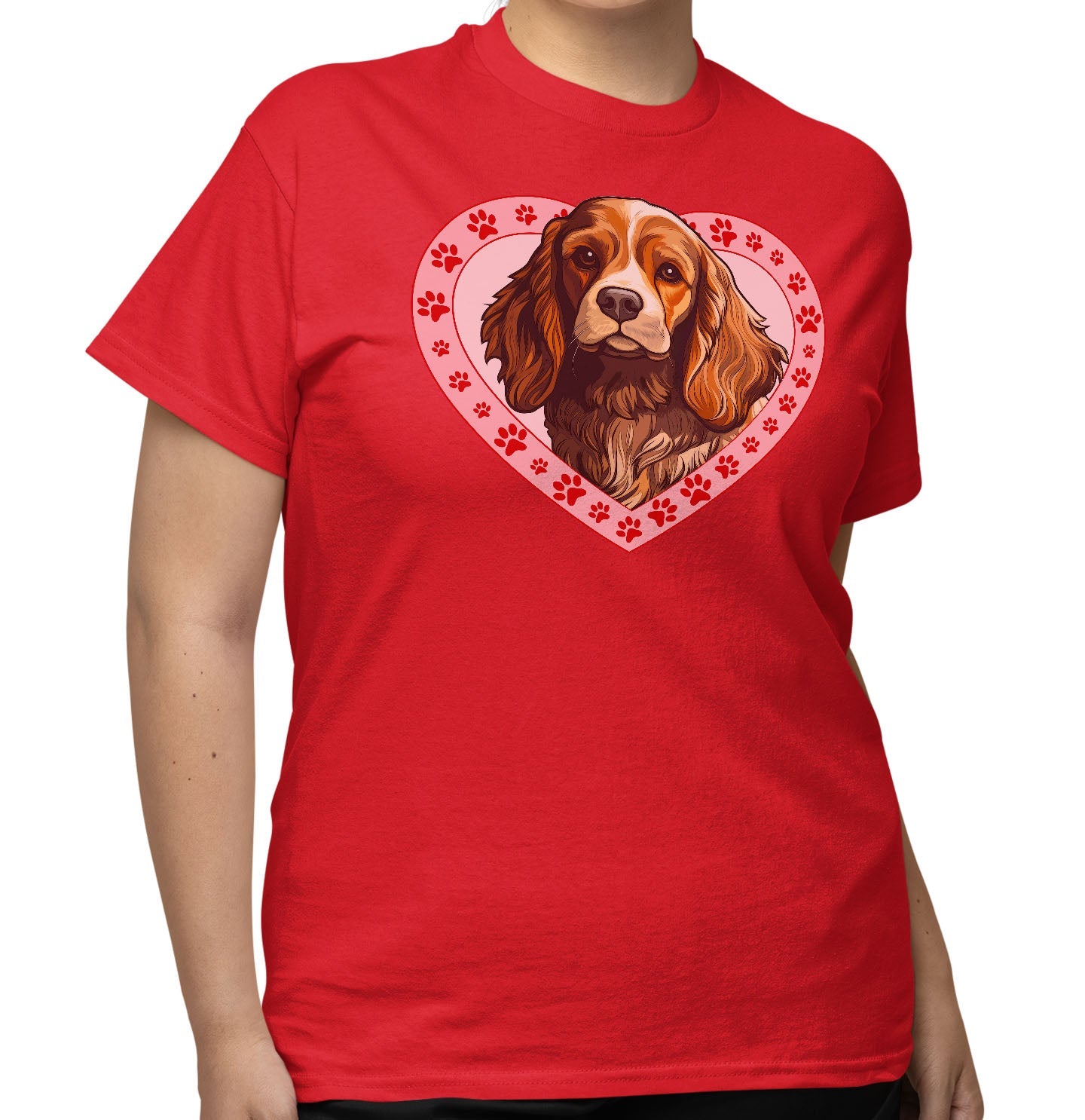 Cocker Spaniel (Red & White) Illustration In Heart - Adult Unisex T-Shirt