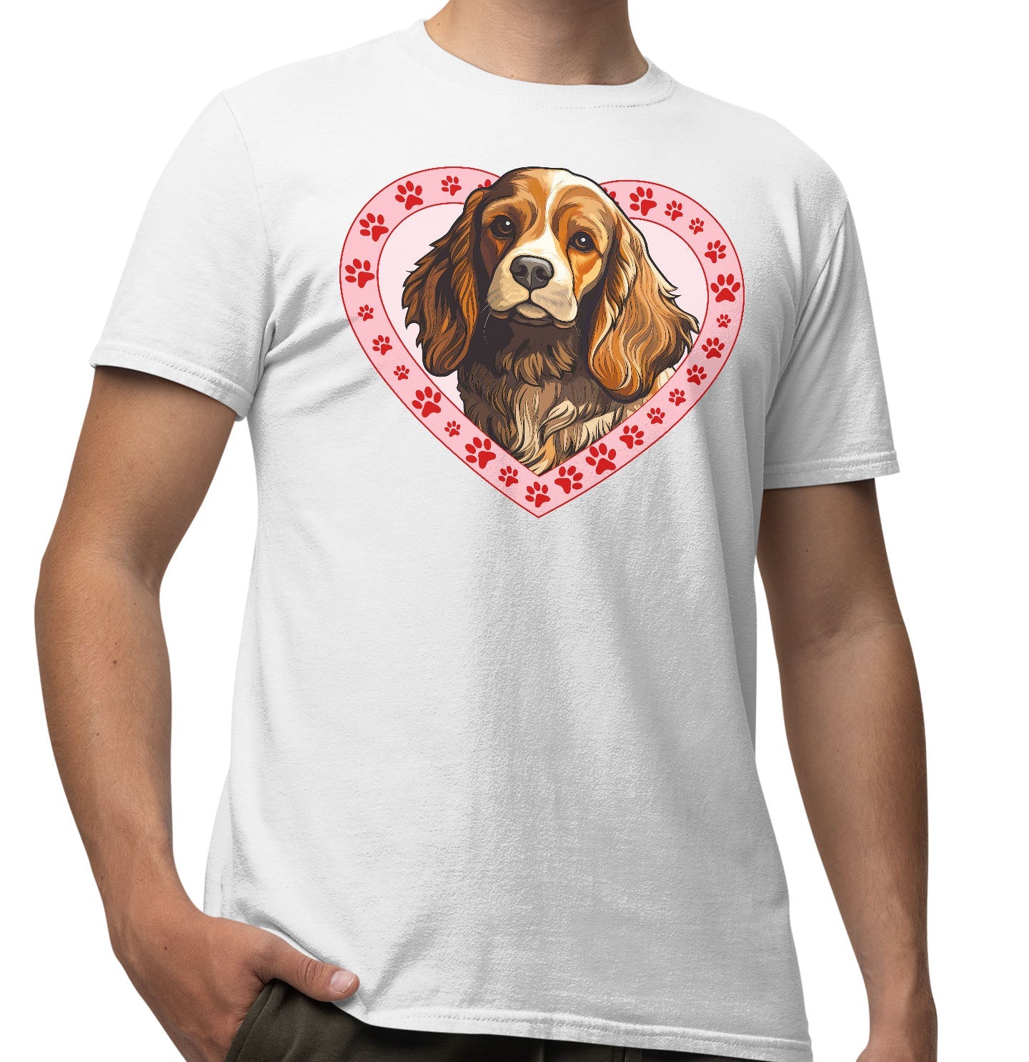 Cocker Spaniel (Red & White) Illustration In Heart - Adult Unisex T-Shirt