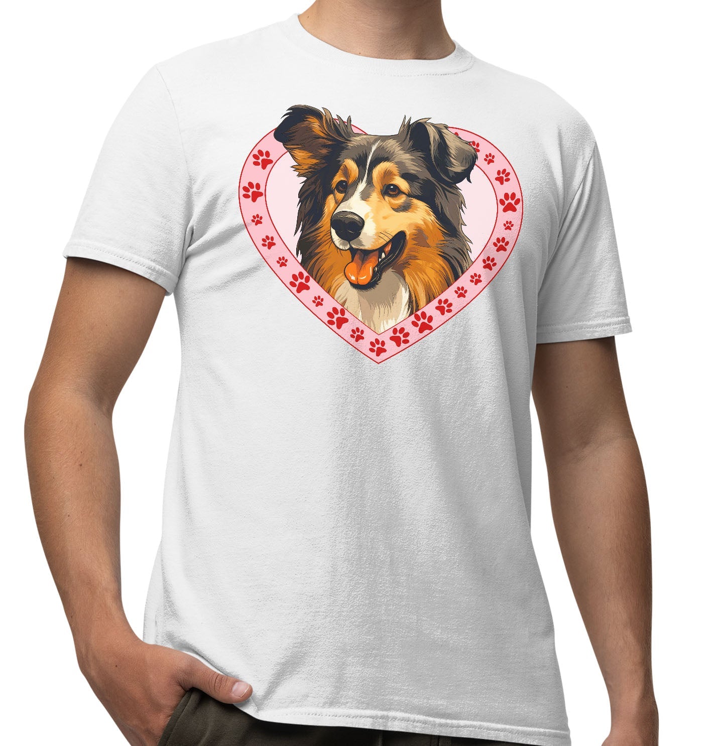 Collie Illustration In Heart - Adult Unisex T-Shirt