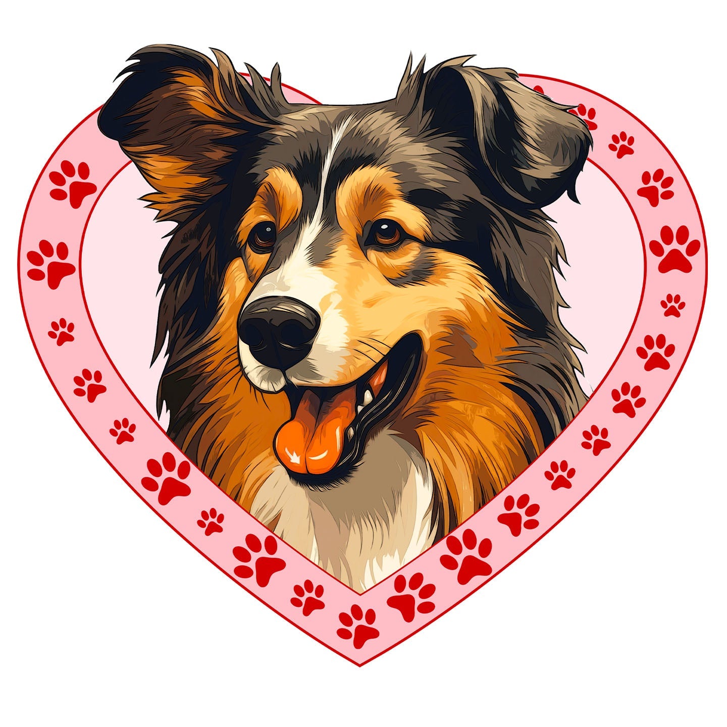 Collie Illustration In Heart - Adult Unisex T-Shirt