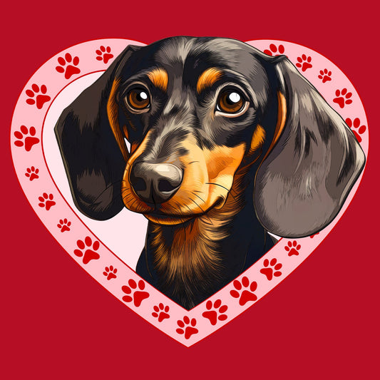 Dachshund (Black & Tan) Illustration In Heart - Women's V-Neck T-Shirt