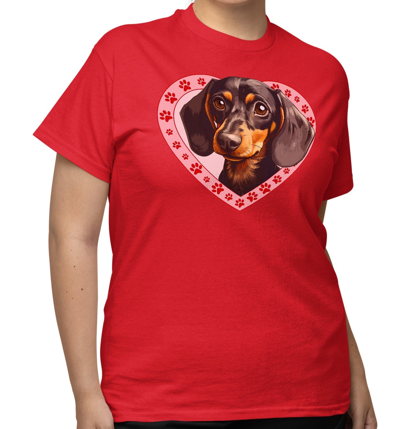 Dachshund (Black & Tan) Illustration In Heart - Adult Unisex T-Shirt