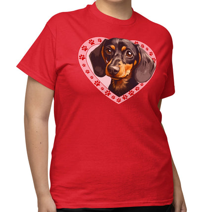 Dachshund (Black & Tan) Illustration In Heart - Adult Unisex T-Shirt