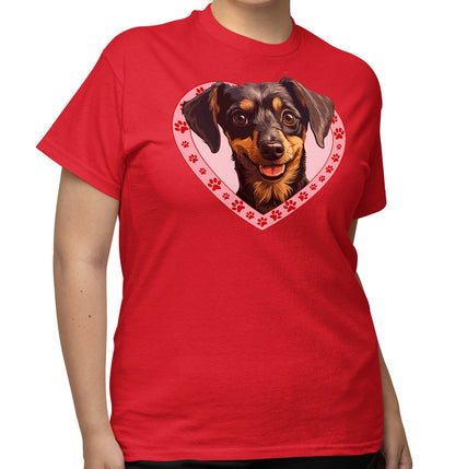 Dachshund (Wirehaired) Illustration In Heart - Adult Unisex T-Shirt