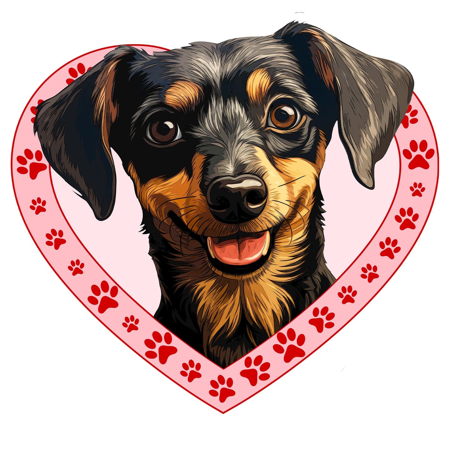 Dachshund (Wirehaired) Illustration In Heart - Adult Unisex T-Shirt