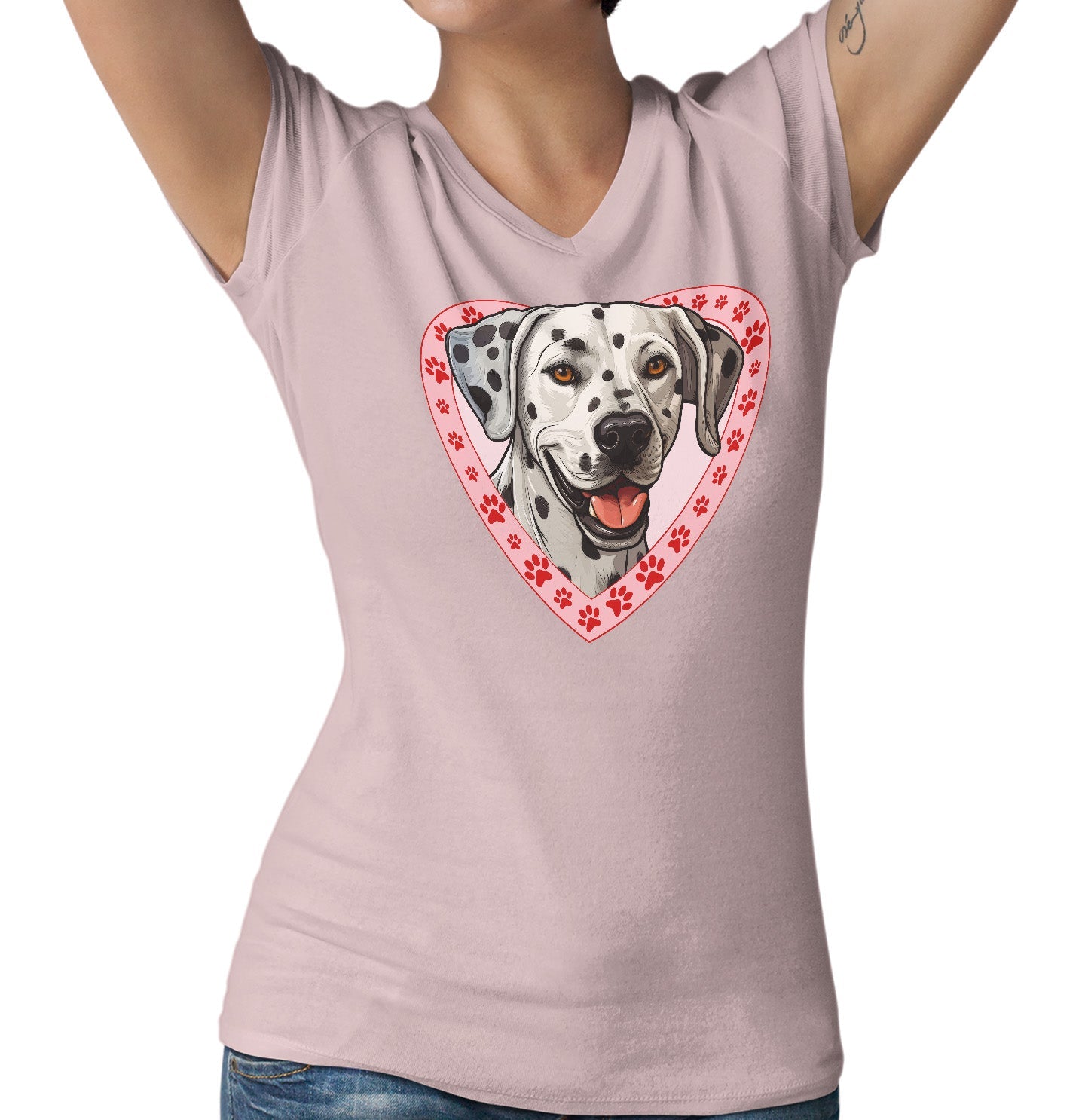 Dalmatian Illustration In Heart - Women's V-Neck T-Shirt
