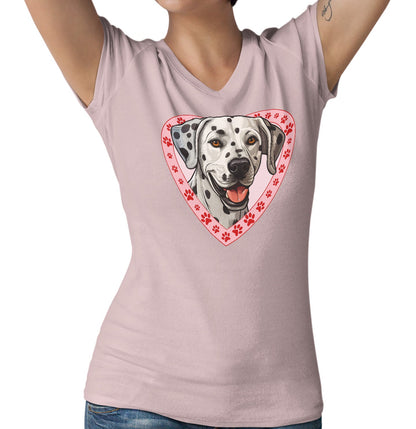 Dalmatian Illustration In Heart - Women's V-Neck T-Shirt