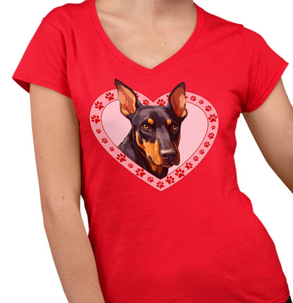 Doberman Pinscher Illustration In Heart - Women's V-Neck T-Shirt