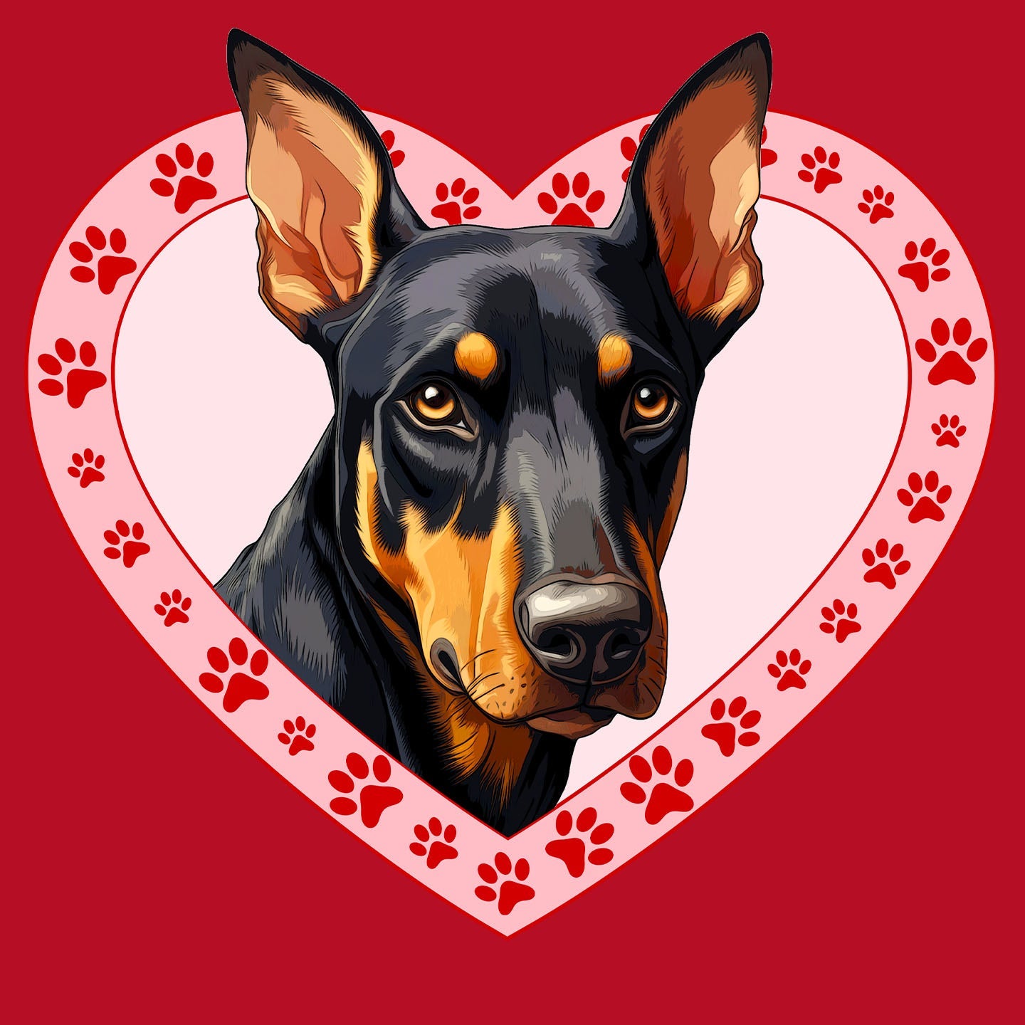 Doberman Pinscher Illustration In Heart - Women's V-Neck T-Shirt