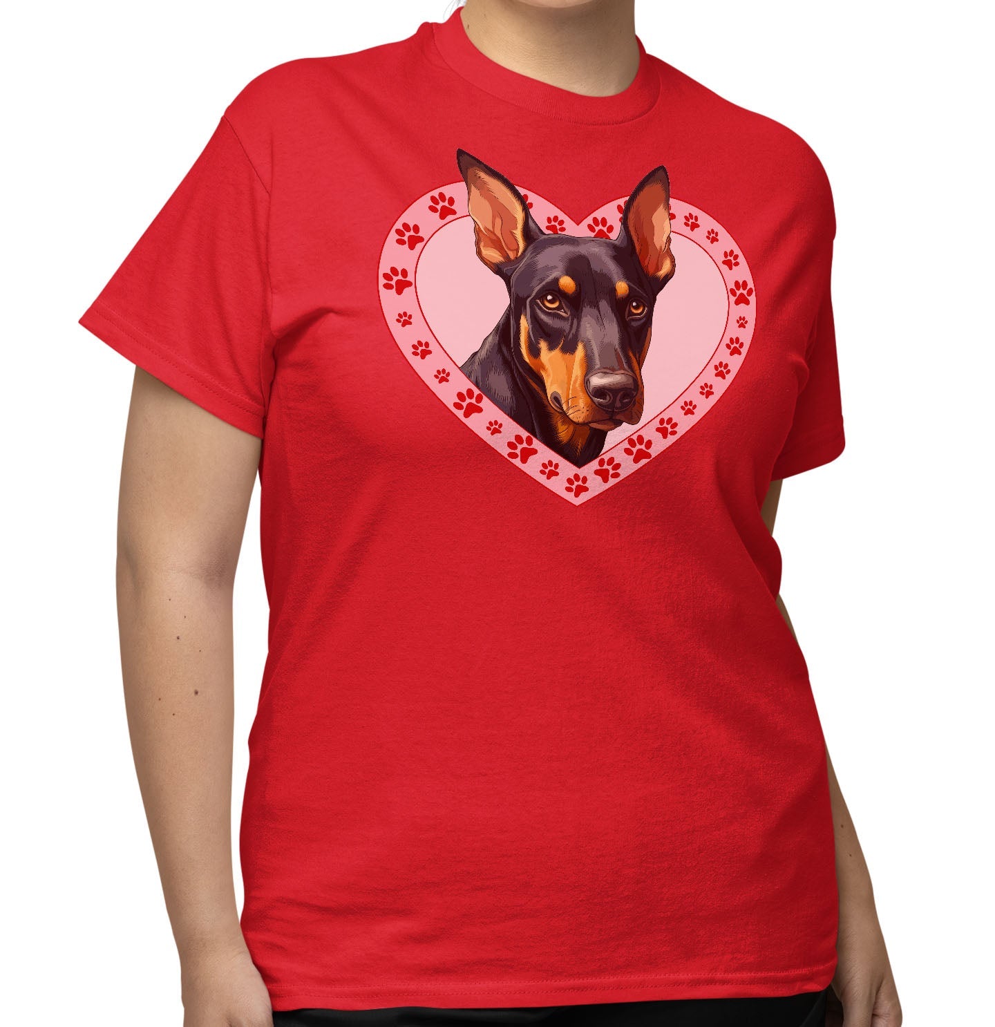 Doberman Pinscher Illustration In Heart - Adult Unisex T-Shirt