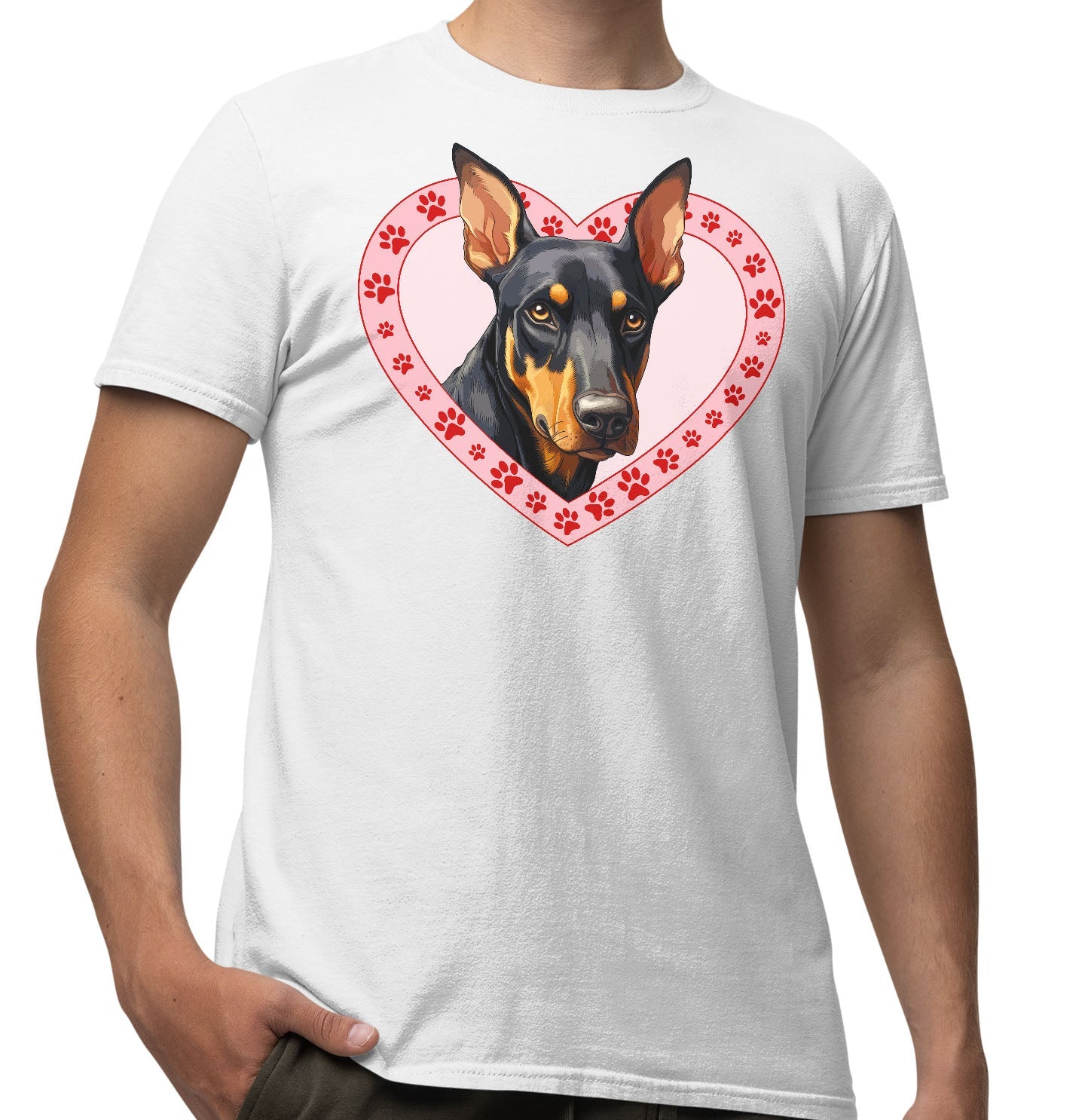 Doberman Pinscher Illustration In Heart - Adult Unisex T-Shirt