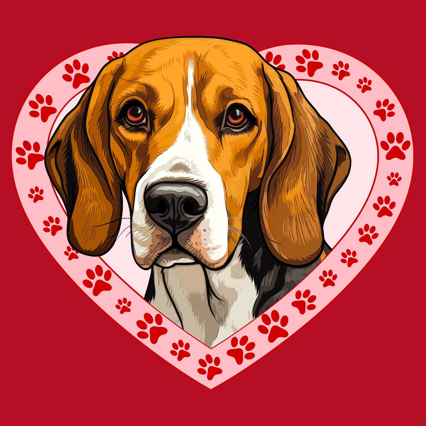 English Foxhound Illustration In Heart - Women's V-Neck T-Shirt