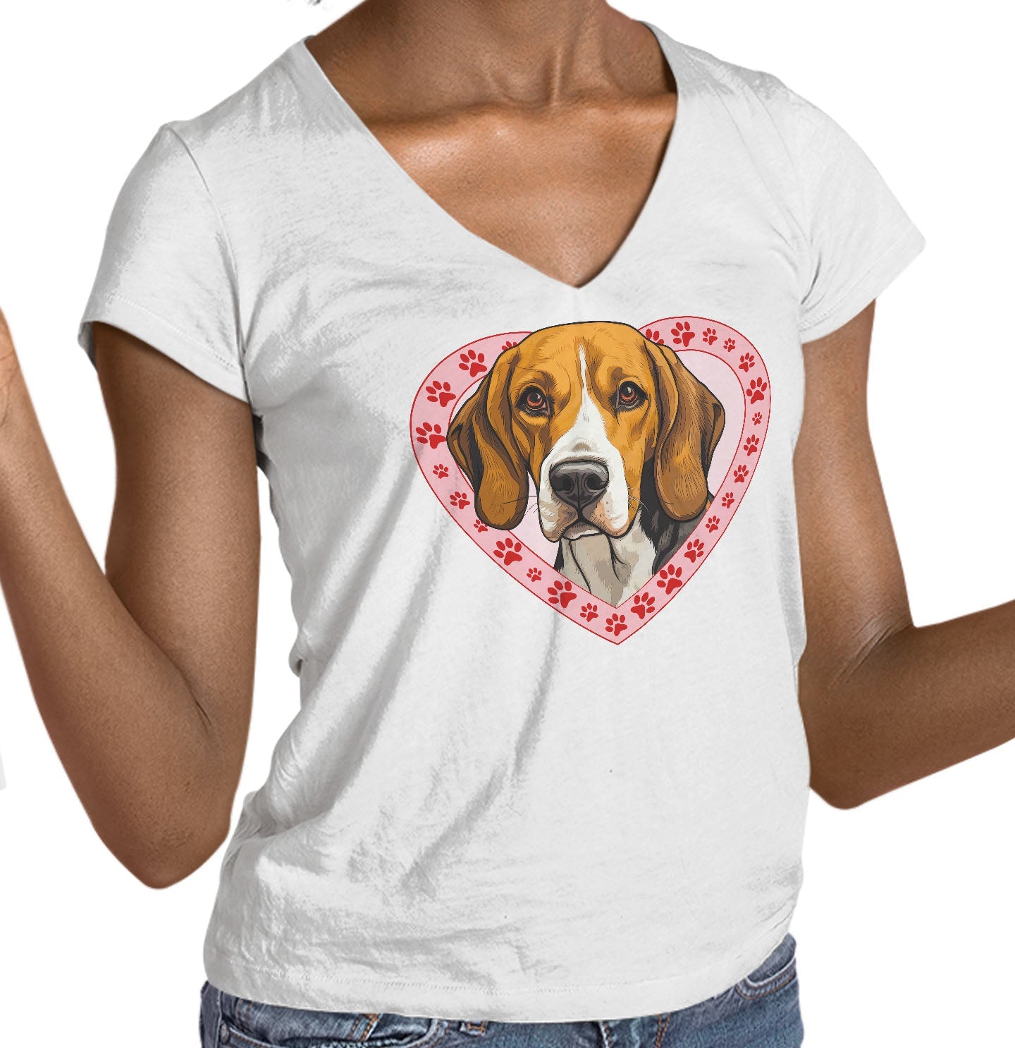 English Foxhound Illustration In Heart - Women's V-Neck T-Shirt