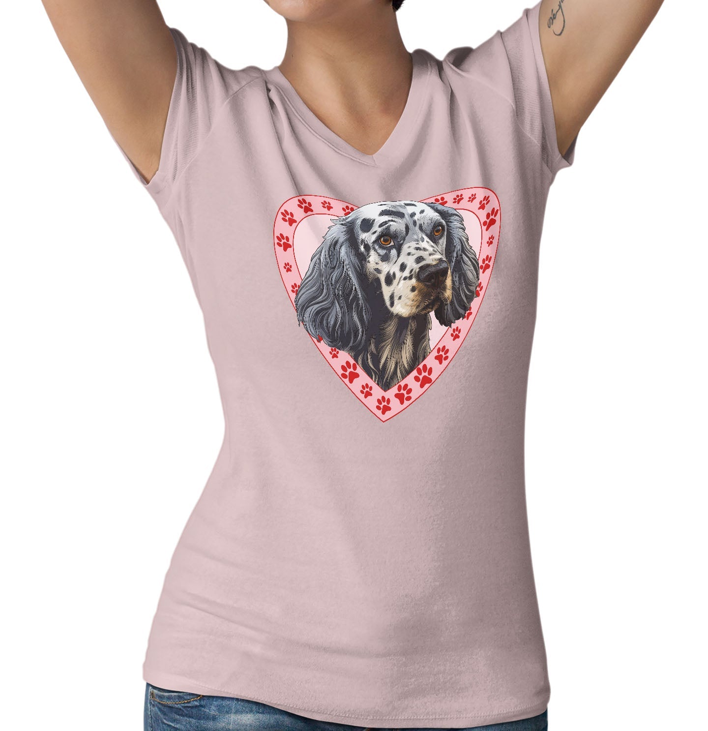 English Setter Illustration In Heart - Women's V-Neck T-Shirt