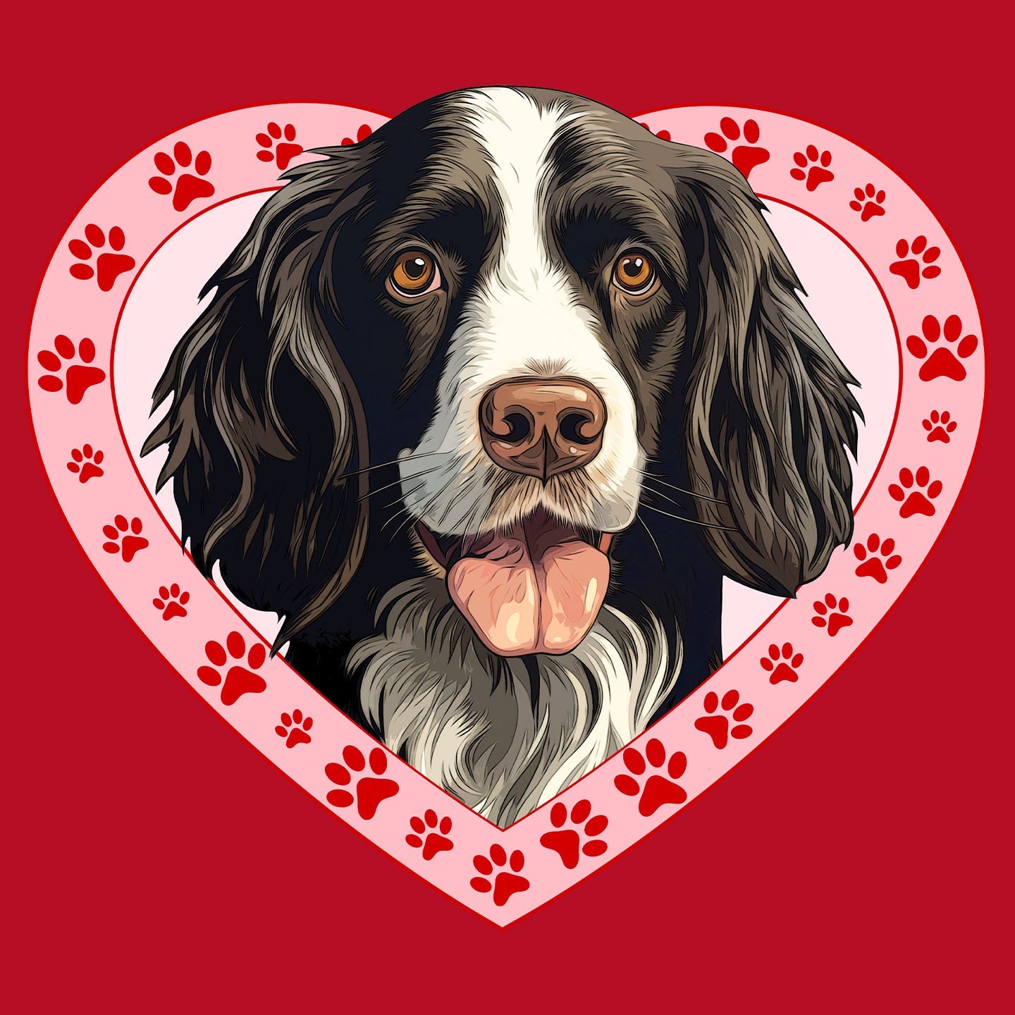 English Springer Spaniel (Black & White) Illustration In Heart - Women's V-Neck T-Shirt