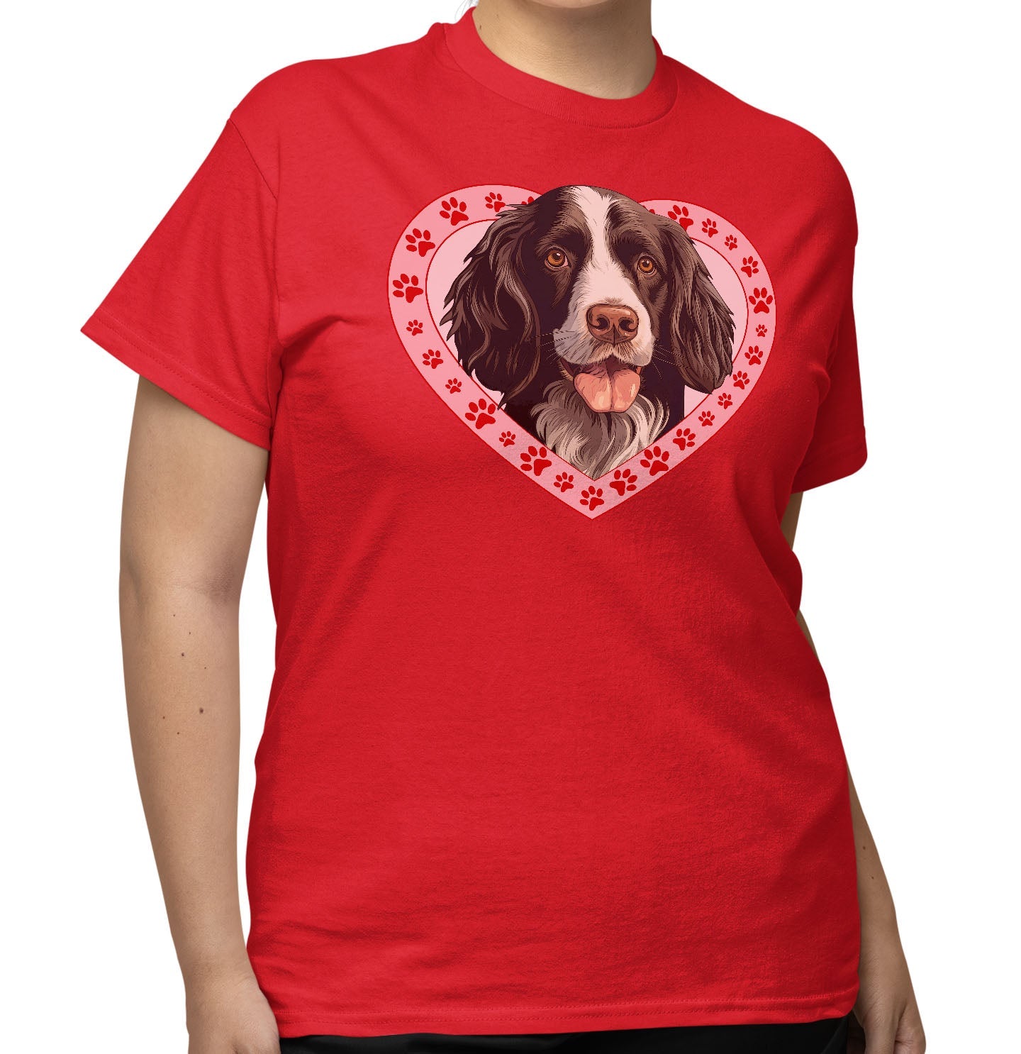 English Springer Spaniel (Black & White) Illustration In Heart - Adult Unisex T-Shirt