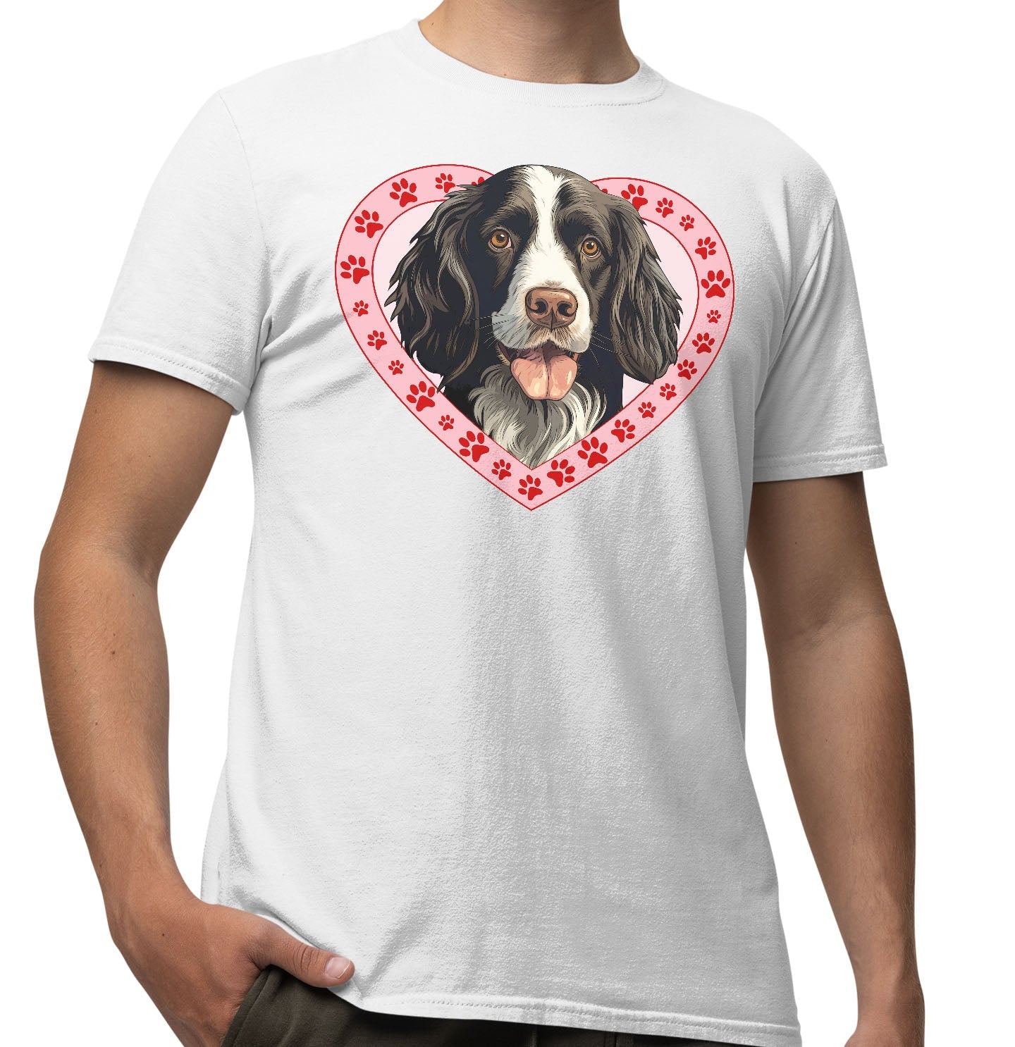 English Springer Spaniel (Black & White) Illustration In Heart - Adult Unisex T-Shirt