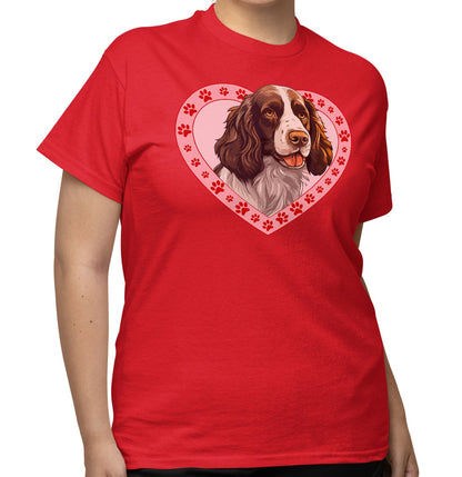 English Springer Spaniel (Liver & White) Illustration In Heart - Adult Unisex T-Shirt