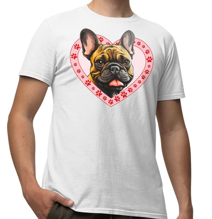 French Bulldog (Fawn) Illustration In Heart - Adult Unisex T-Shirt