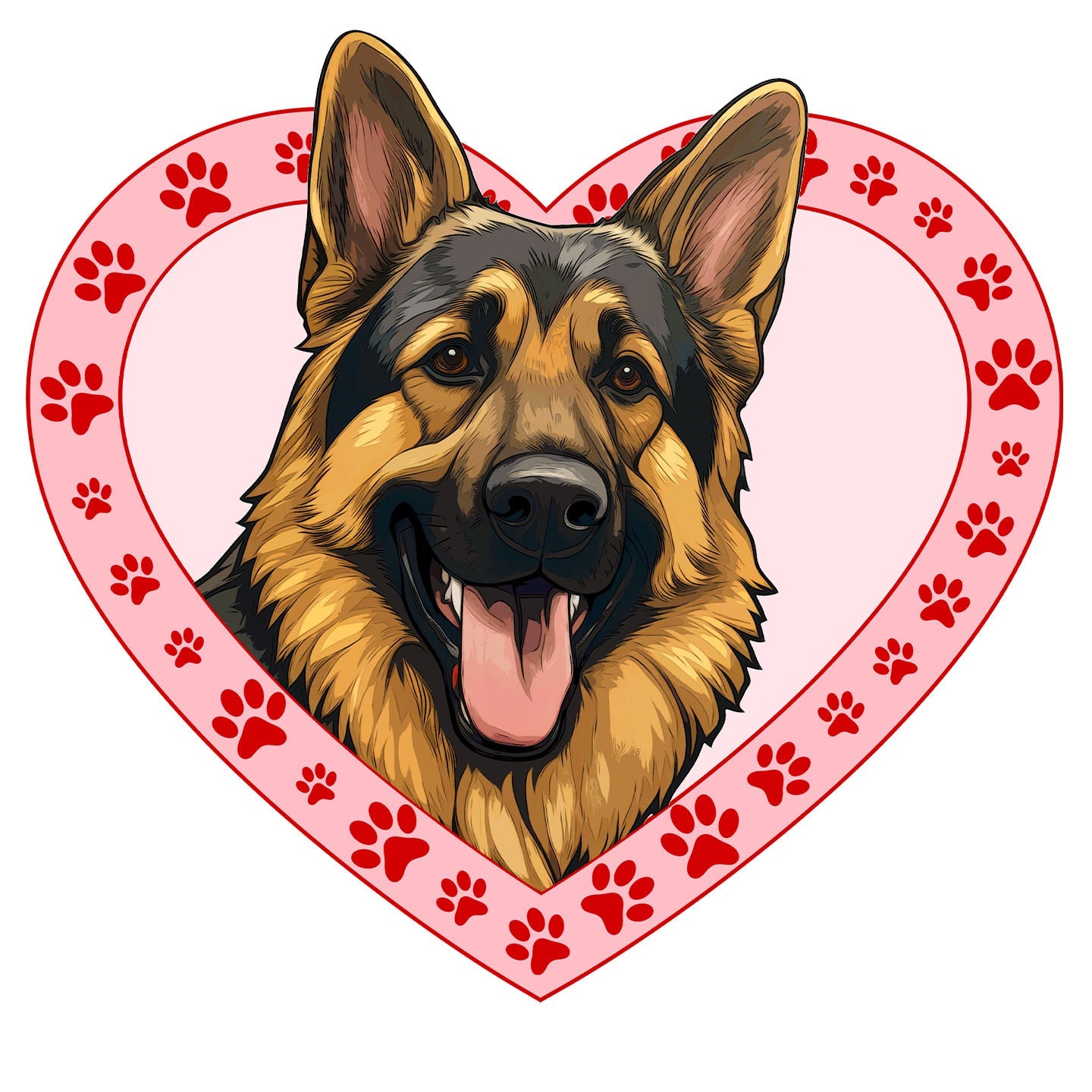 German Shepherd Dog Illustration In Heart - Adult Unisex T-Shirt