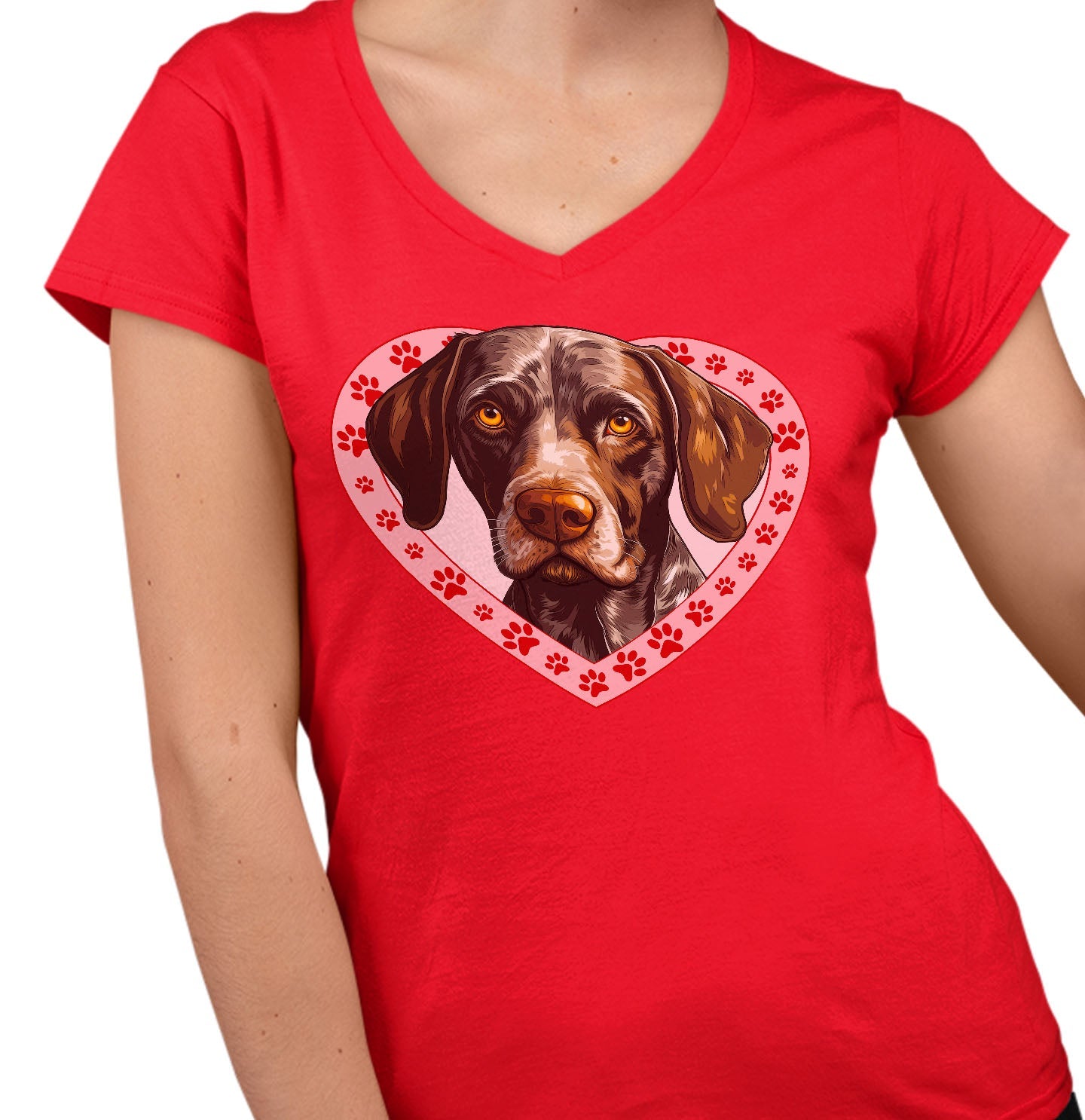 German Shorthaired Pointer Illustration In Heart - Women's V-Neck T-Shirt