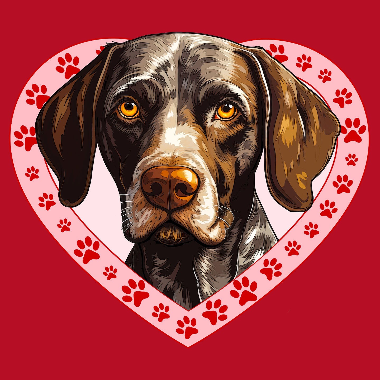 German Shorthaired Pointer Illustration In Heart - Women's V-Neck T-Shirt