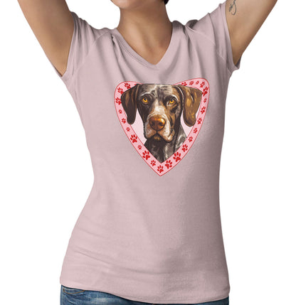 German Shorthaired Pointer Illustration In Heart - Women's V-Neck T-Shirt