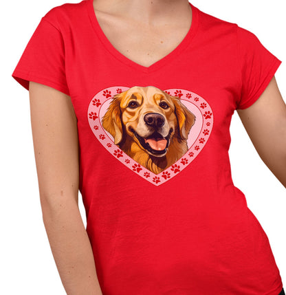 Golden Retriever (Dark Golden) Illustration In Heart - Women's V-Neck T-Shirt