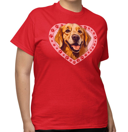 Golden Retriever (Dark Golden) Illustration In Heart - Adult Unisex T-Shirt