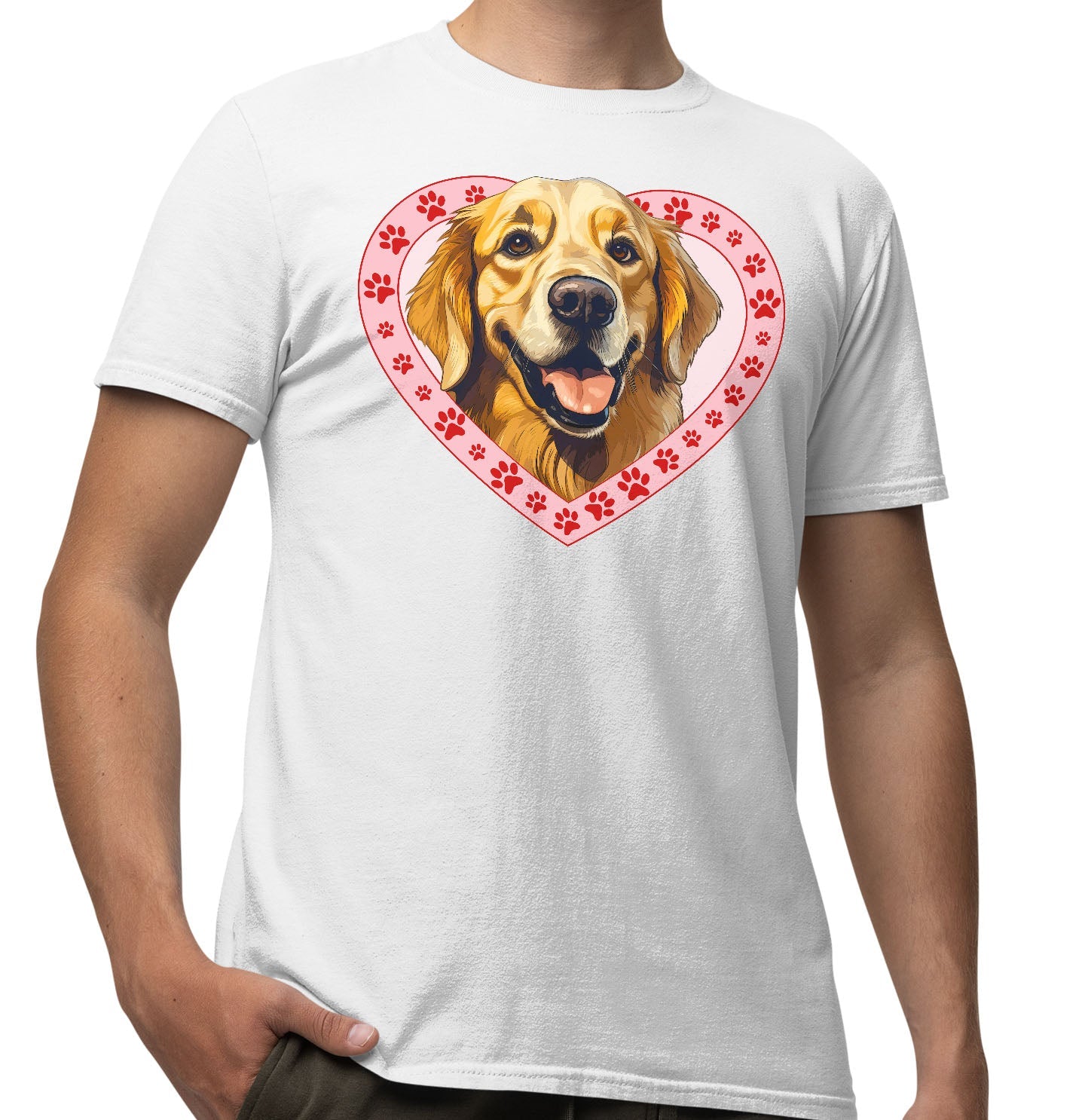 Golden Retriever (Dark Golden) Illustration In Heart - Adult Unisex T-Shirt