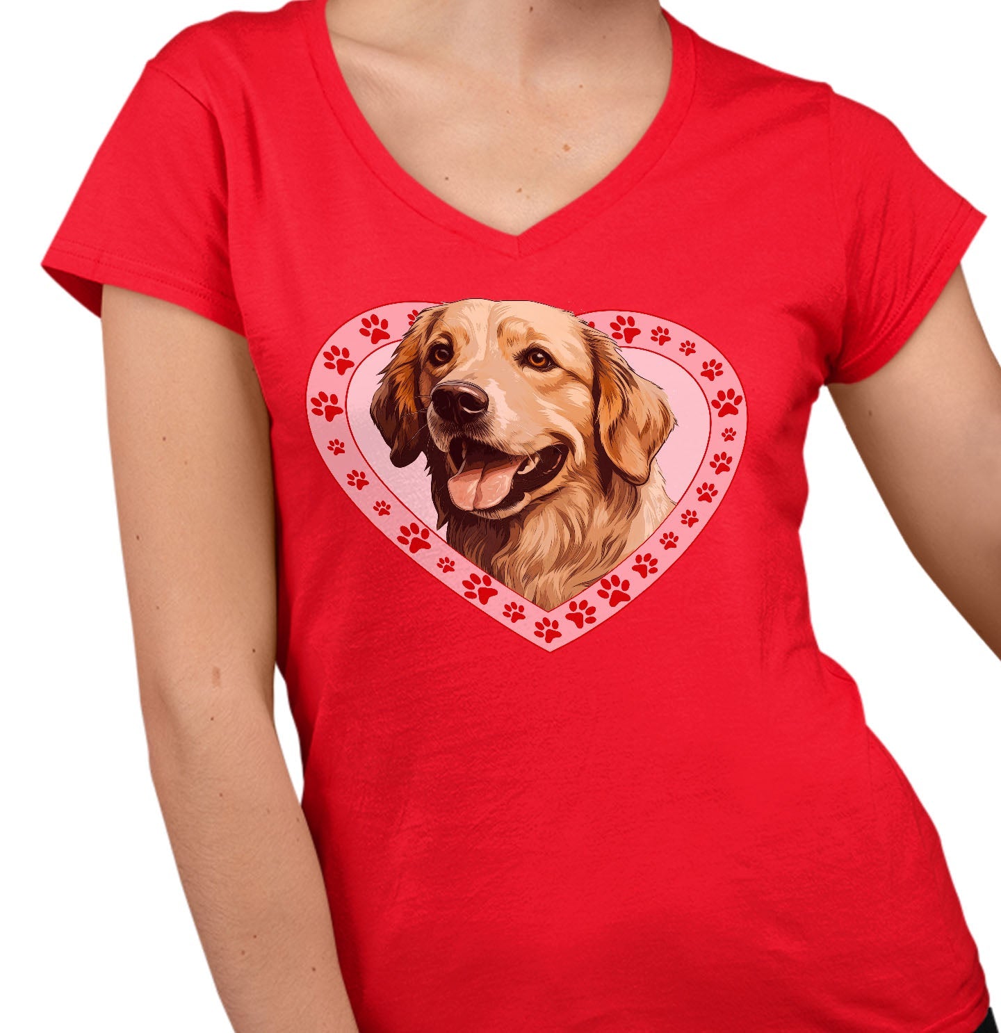 Golden Retriever (Light Golden) Illustration In Heart - Women's V-Neck T-Shirt